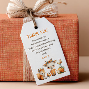 Étiquettes-cadeau Animaux de la forêt Merci pour l'anniversaire des