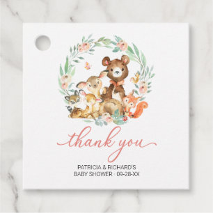 Étiquettes Cadeau Animaux de la forêt Verdure Baby Shower Remercieme