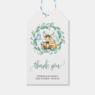 Étiquettes-cadeau Animaux de la forêt Verdure Baby Shower Remercieme