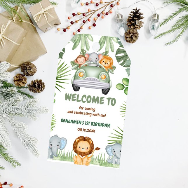 Étiquettes-cadeau Animaux de la Jungle tropicale sauvage Anniversair (Créateur téléchargé)