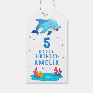 Étiquettes-cadeau Animaux de mer dauphin mignon Anniversaire enfants