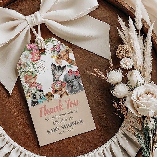 Étiquettes-cadeau Animaux de Safari Mignons Fête de Bébé Fille Wild  (Créateur téléchargé)