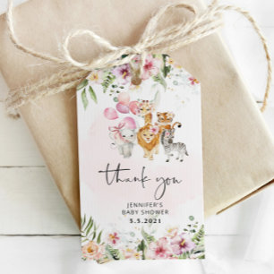 Étiquettes-cadeau Animaux de safari rose baby shower merci