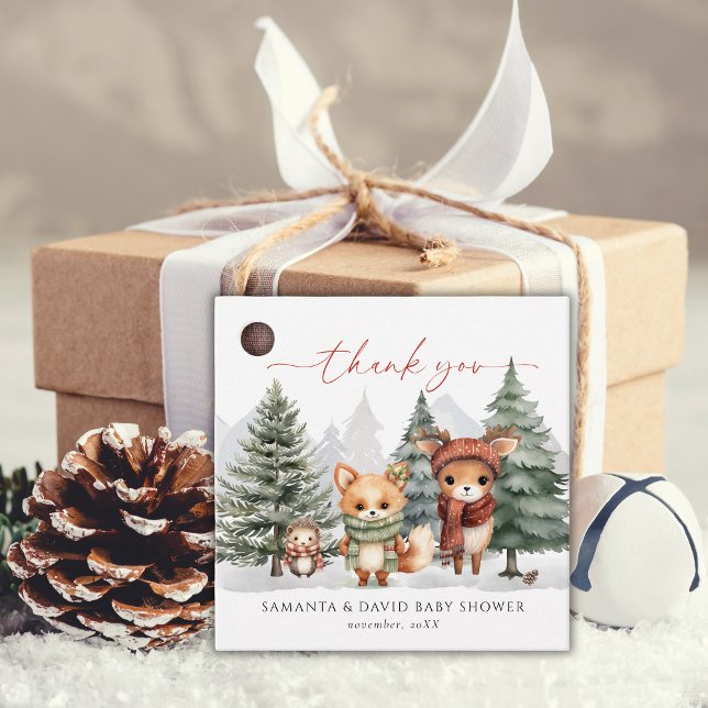 Étiquettes Cadeau Animaux d'hiver Baby shower de forêt de neige (Créateur téléchargé)