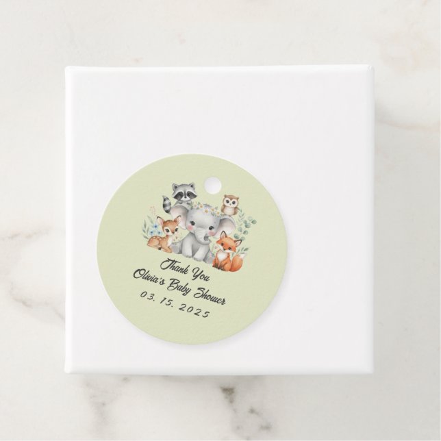 Étiquettes Cadeau Animaux forestiers rustiques Merci verdoyant (En situation)