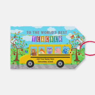 Étiquettes-cadeau Animaux mignons d'autobus du Merci