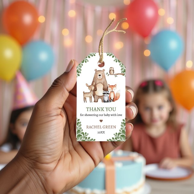 Étiquettes-cadeau Animaux Mignons de la Forêt Baby Shower Bois (Cute Forest Animals Woodland Baby Shower Gift Tags )
