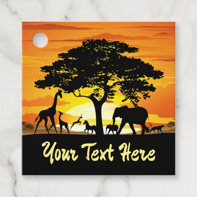 Étiquettes Cadeau Animaux sauvages sur le coucher de soleil de la sa (Devant)