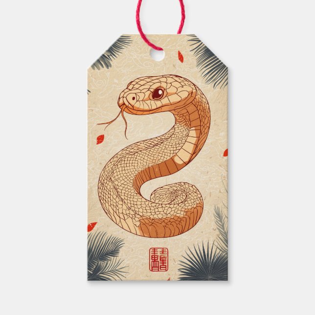 Étiquettes-cadeau Année du serpent Majestic Cobra Double Bonheur (Devant)