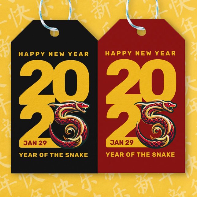 Étiquettes-cadeau Année rouge or du serpent 2025 (CNY 2025 Gift Tags Cover Photo)
