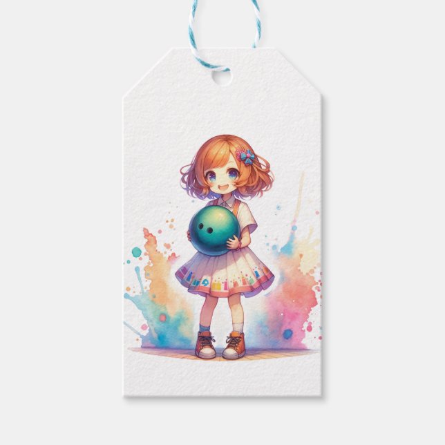 Étiquettes-cadeau Annime d'une fille de Bowling Party (Devant)