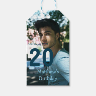 Étiquettes-cadeau anniversaire 20 ans ajout nom photo date homme ble
