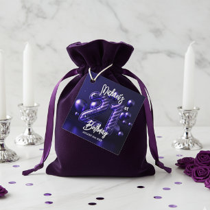 Étiquettes Cadeau Anniversaire 21 ans rayé métallisé violet Glamour 