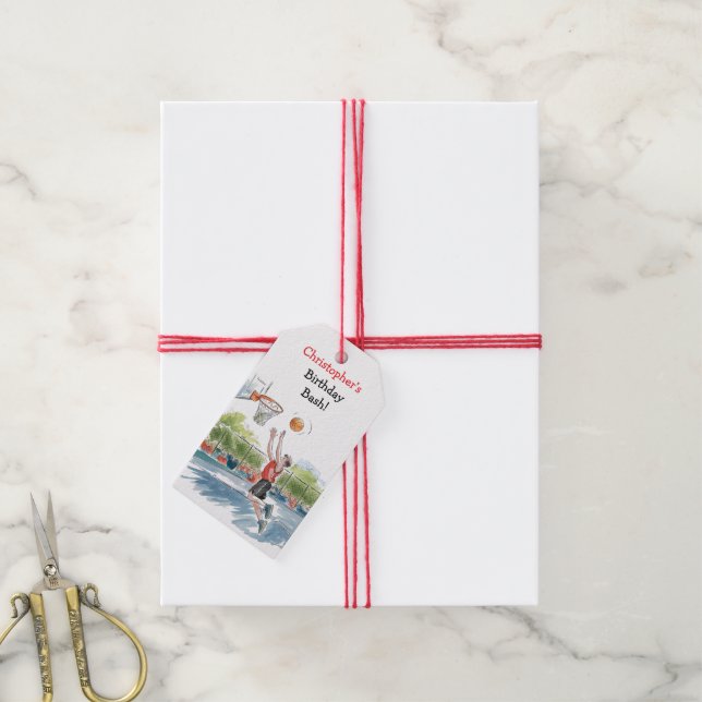 Étiquettes-cadeau Anniversaire Bash : Hoops and Hype Merci (Avec de la ficelle)