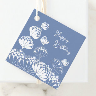 Étiquettes Cadeau Anniversaire Belle fleurs blanches soufflant vent 