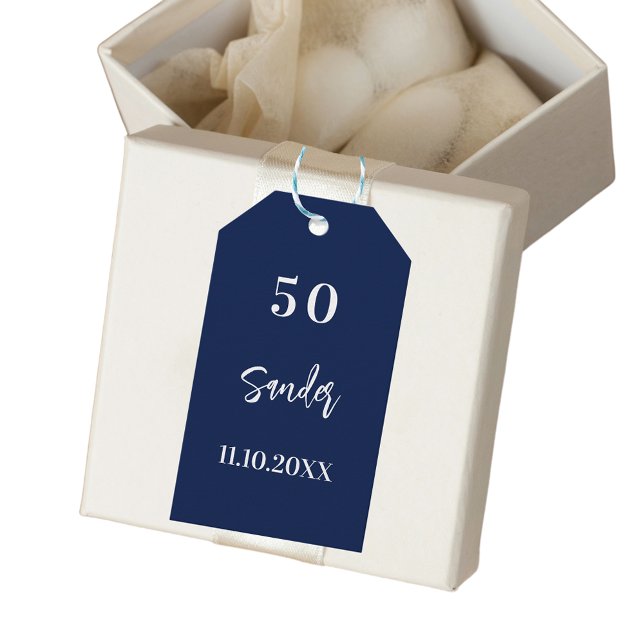Étiquettes-cadeau Anniversaire bleu foncé blanc script merci (Créateur téléchargé)