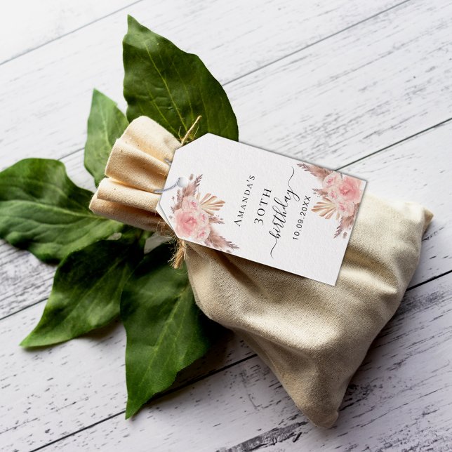Étiquettes-cadeau Anniversaire blush pampas herbe rose boho merci (Créateur téléchargé)