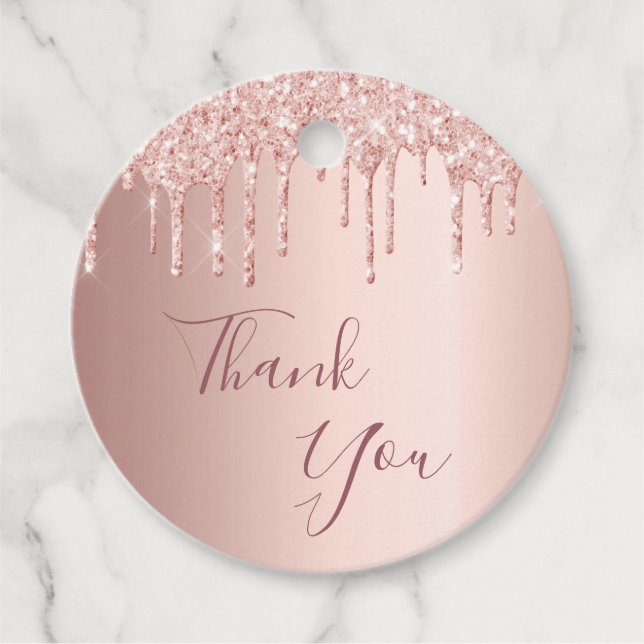 Étiquettes Cadeau Anniversaire blush rose or parties scintillant gou (Devant)