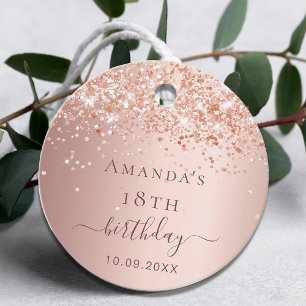 Étiquettes Cadeau Anniversaire blush rose or parties scintillant pou