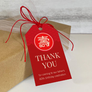 Étiquettes-cadeau Anniversaire chinois de "longévité" (RED)