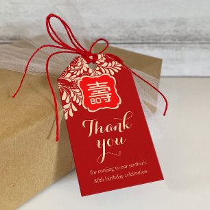 Étiquettes-cadeau Anniversaire chinois de "longévité" (RED)