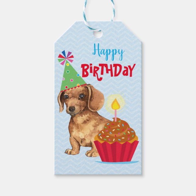 Étiquettes-cadeau Anniversaire Cupcake Dachshund (Devant)