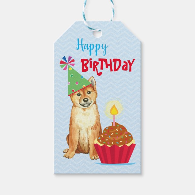 Étiquettes-cadeau Anniversaire Cupcake Shiba Inu (Devant)