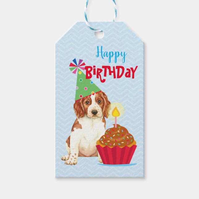 Étiquettes-cadeau Anniversaire Cupcake Welsh Springer espagnol (Devant)