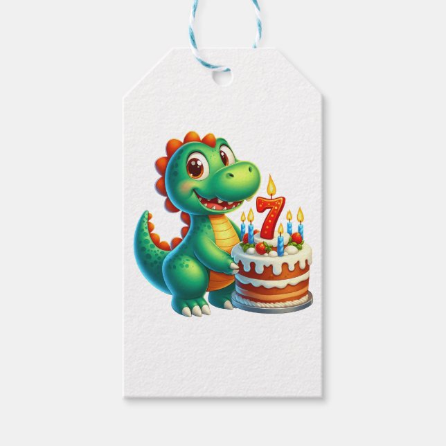 Étiquettes-cadeau Anniversaire de Dino 7 ans (Devant)