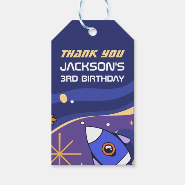 Étiquettes-cadeau Anniversaire de enfant de l'espace extra-atmosphér (Devant)