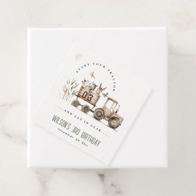 Étiquettes Cadeau Anniversaire de enfant de tracteur pour animaux de (En situation)