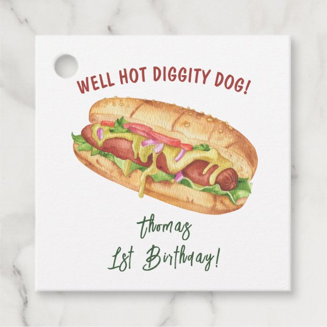 Étiquettes Cadeau Anniversaire de enfant Hot Dog Watercolor (Devant)