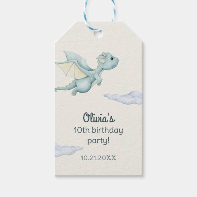 Étiquettes-cadeau Anniversaire de enfant Magical Castle Cute Dragons (Devant)
