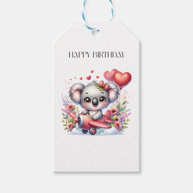 Étiquettes-cadeau Anniversaire de Koala Volant (Devant)