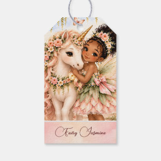 Étiquettes-cadeau Anniversaire de la licorne fée afro-américaine