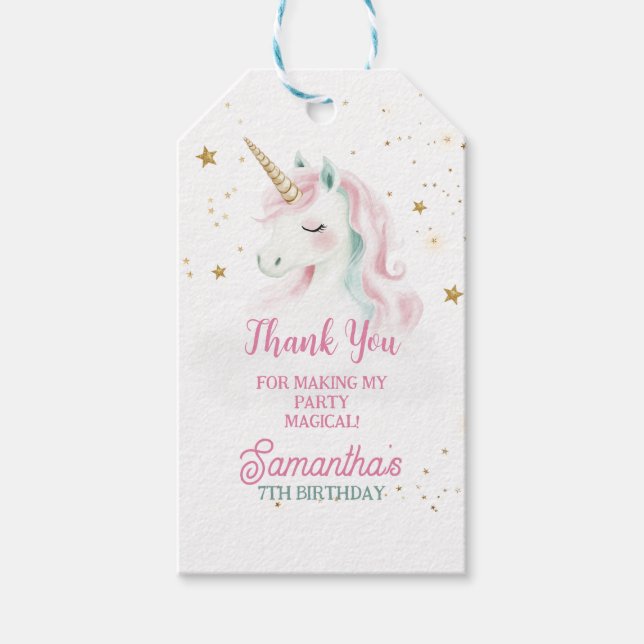 Étiquettes-cadeau Anniversaire de la licorne, Pastel Unicorn, Arc en (Devant)