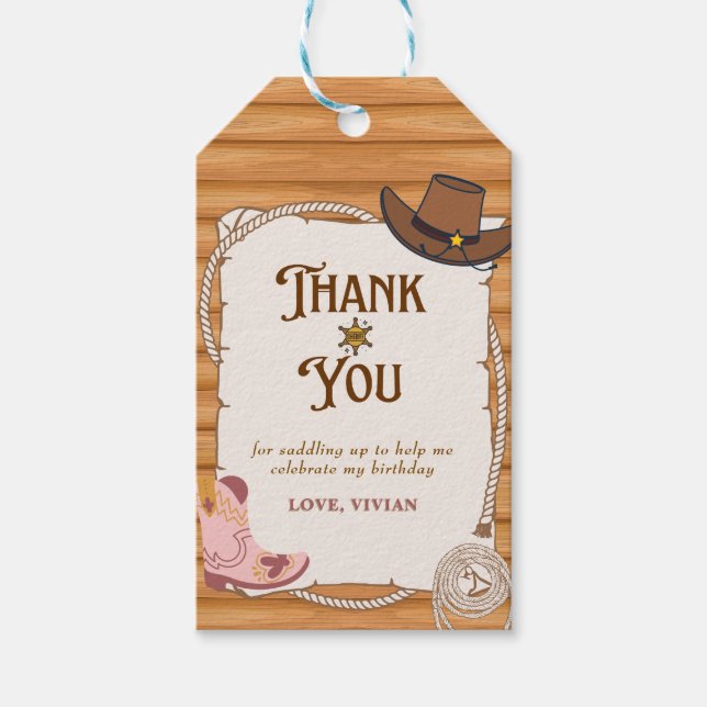 Étiquettes-cadeau Anniversaire de la Première Course de Cowgirl de l (Devant)