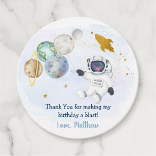 Étiquettes Cadeau Anniversaire de l'astronaute Blue Gold