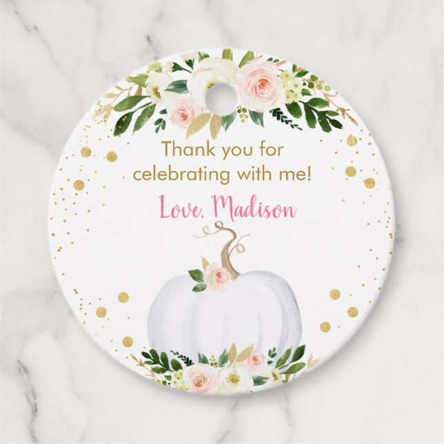 Étiquettes Cadeau Anniversaire de l'or rose petit Citrouille (Devant)