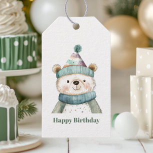 Étiquettes-cadeau Anniversaire de l'ours vert   Winter Wonderland