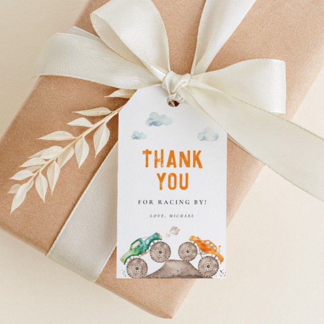 Étiquettes-cadeau Anniversaire de monstres de camions vibrants (Créateur téléchargé)