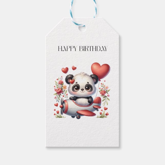 Étiquettes-cadeau Anniversaire de Panda Pilote (Devant)