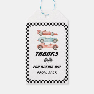 Étiquettes-cadeau Anniversaire de voiture de course, voiture vintage