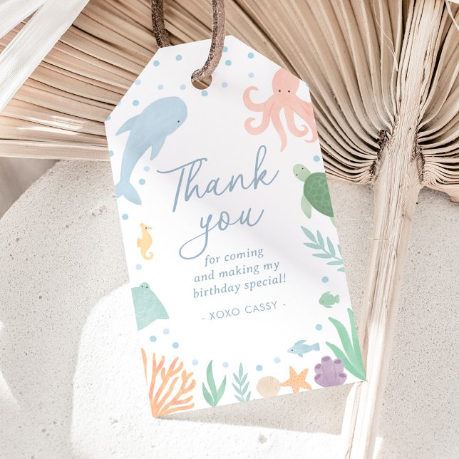 Étiquettes-cadeau Anniversaire des animaux de l'océan sous la mer (Créateur téléchargé)