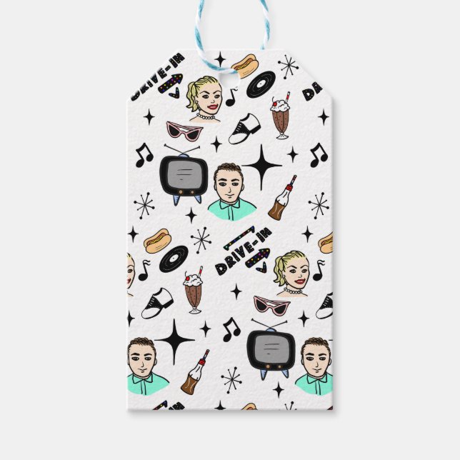 Étiquettes-cadeau Anniversaire des graphismes rétros des années 1950 (Devant)