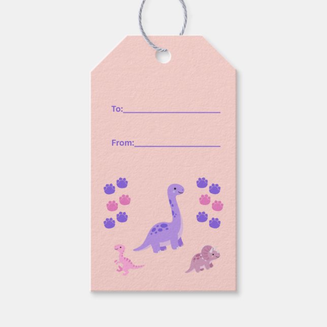 Étiquettes Cadeau Anniversaire Dinosaure Fille Ros (Devant)