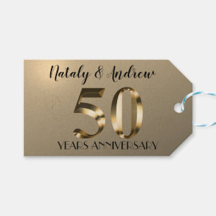 Étiquettes-cadeau Anniversaire du 50e Mariage d'or métallique