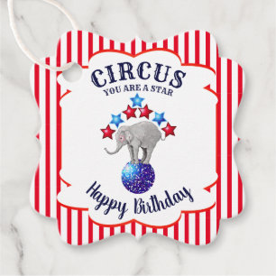 Étiquettes Cadeau Anniversaire du cirque Elephant