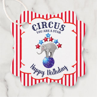 Étiquettes Cadeau Anniversaire du cirque Elephant