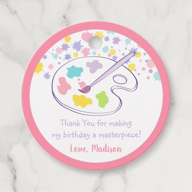 Étiquettes Cadeau Anniversaire du Pastel Rainbow Art Party (Devant)